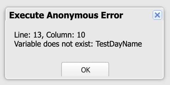 Screenshot from Developer console for the invalid Enumerator Value in the Switch Case.