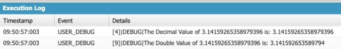 Debug Log Screenshot Showing the Initialization and Assignment of Integer and Long Variables in Salesforce Apex Code.